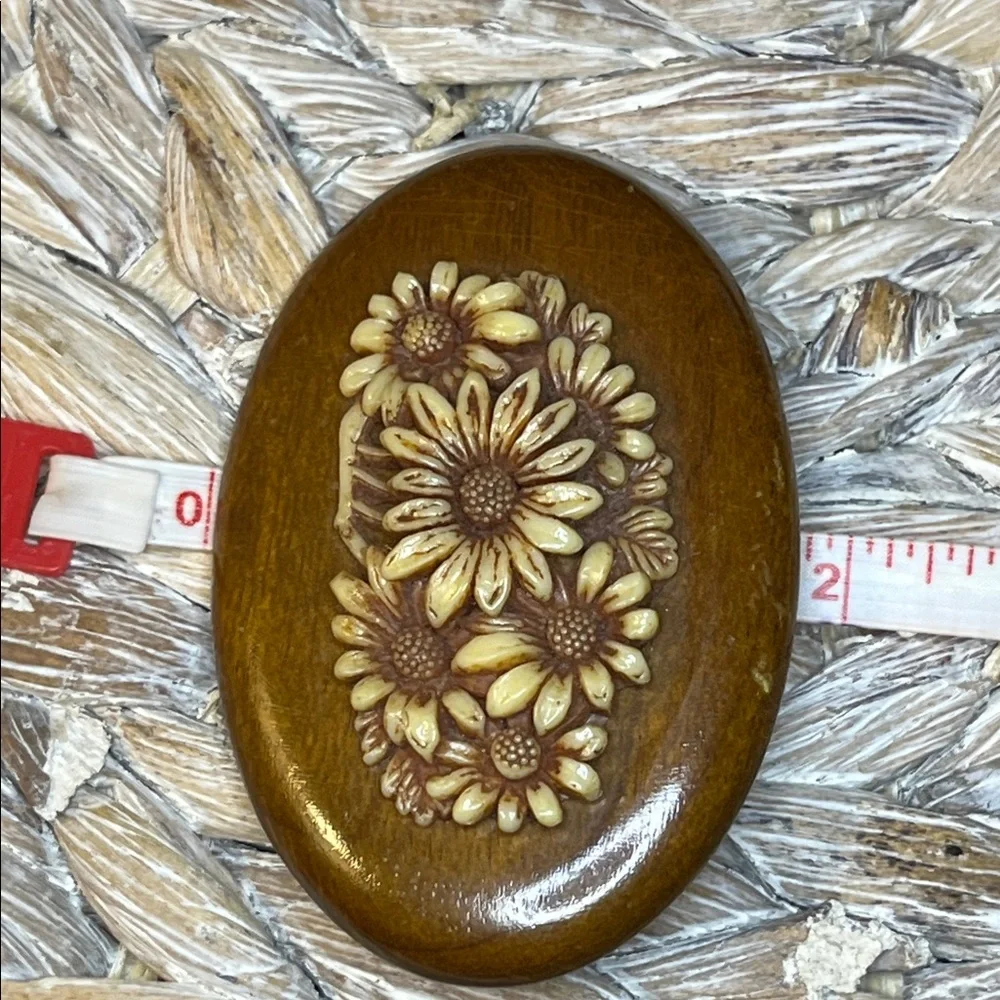 Vintage‎ Floral Carved Celluloid Wooden Brooch